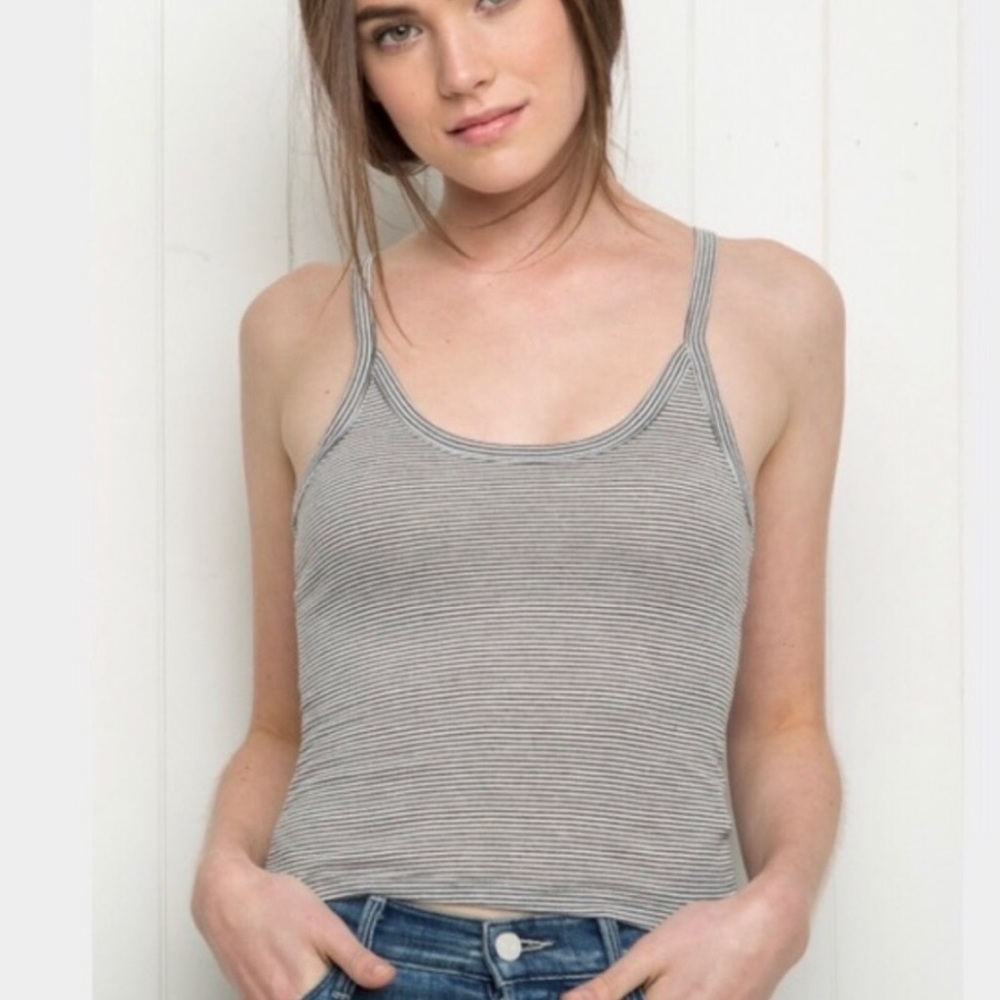 BRANDY MELVILLE GREY AND WHITE STRIPED TANK TOP